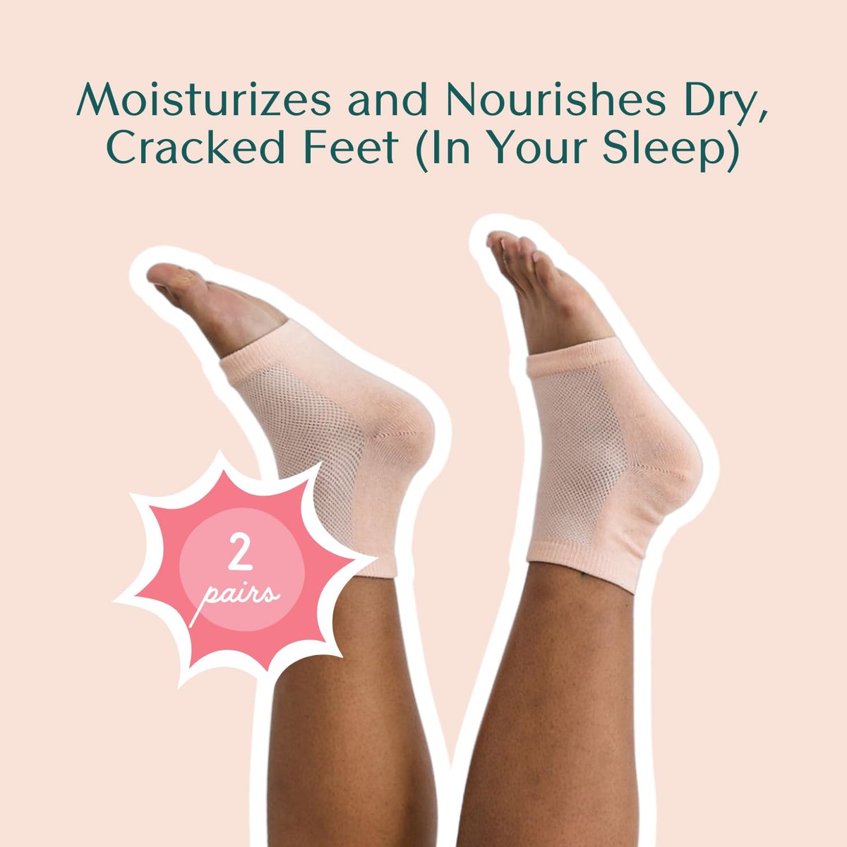 Bare August Moisturizing Socks – Overnight Gel Socks for Dry, Cracked Heels – Reusable Spa Socks for Women & Men – 2 Pairs, Pinky Peach, One Size Avelisse