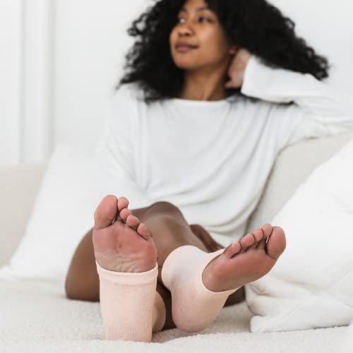 Bare August Moisturizing Socks – Overnight Gel Socks for Dry, Cracked Heels – Reusable Spa Socks for Women & Men – 2 Pairs, Pinky Peach, One Size Avelisse
