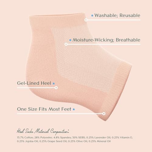 Bare August Moisturizing Socks – Overnight Gel Socks for Dry, Cracked Heels – Reusable Spa Socks for Women & Men – 2 Pairs, Pinky Peach, One Size Avelisse