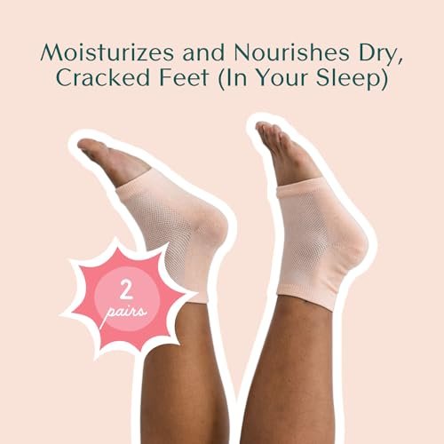 Bare August Moisturizing Socks – Overnight Gel Socks for Dry, Cracked Heels – Reusable Spa Socks for Women & Men – 2 Pairs, Pinky Peach, One Size Avelisse