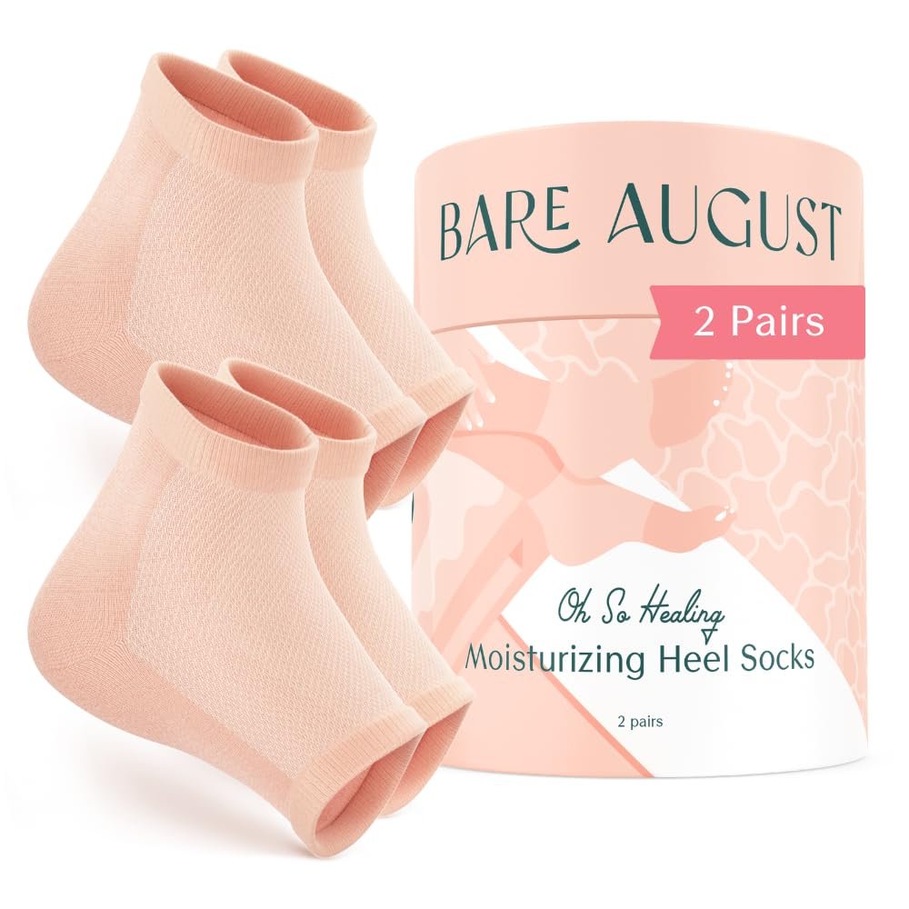 Bare August Moisturizing Socks – Overnight Gel Socks for Dry, Cracked Heels – Reusable Spa Socks for Women & Men – 2 Pairs, Pinky Peach, One Size Avelisse