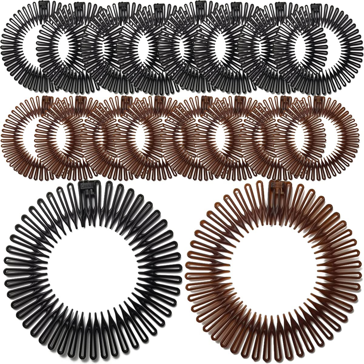GXXMEI Flexible Plastic Circle Tooth Headbands - 20 Pack Hair Wrap Holders for Women, Girls and Sports - görsel 1