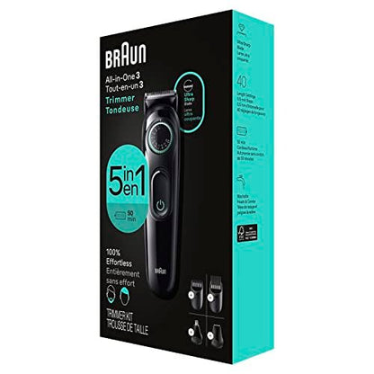 Braun All-In-One Style Kit Series 3 3450, 5-in-1 Trimmer for Men, Ultra-Sharp Blade, 40 Length Settings, Washable, Black Avelisse
