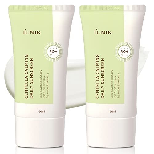 IUNIK Centella Calming Moisture Daily Sunscreen SPF 50+ PA++++ - Matte Finish, No White Cast, for Dry, Oily, Sensitive Skin, Vegan Korean Skincare (Pack of 2) Avelisse