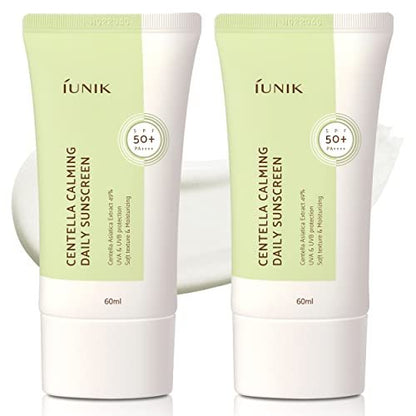 IUNIK Centella Calming Moisture Daily Sunscreen SPF 50+ PA++++ - Matte Finish, No White Cast, for Dry, Oily, Sensitive Skin, Vegan Korean Skincare (Pack of 2) Avelisse