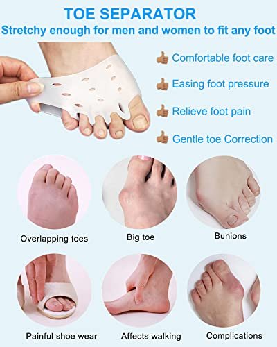 Golbylicc 4 Pairs Metatarsal Gel Pads Toe Spacers Separators for Bunions, Hammertoe Corrector & Forefoot Pads - Women Men Foot Pain Relief