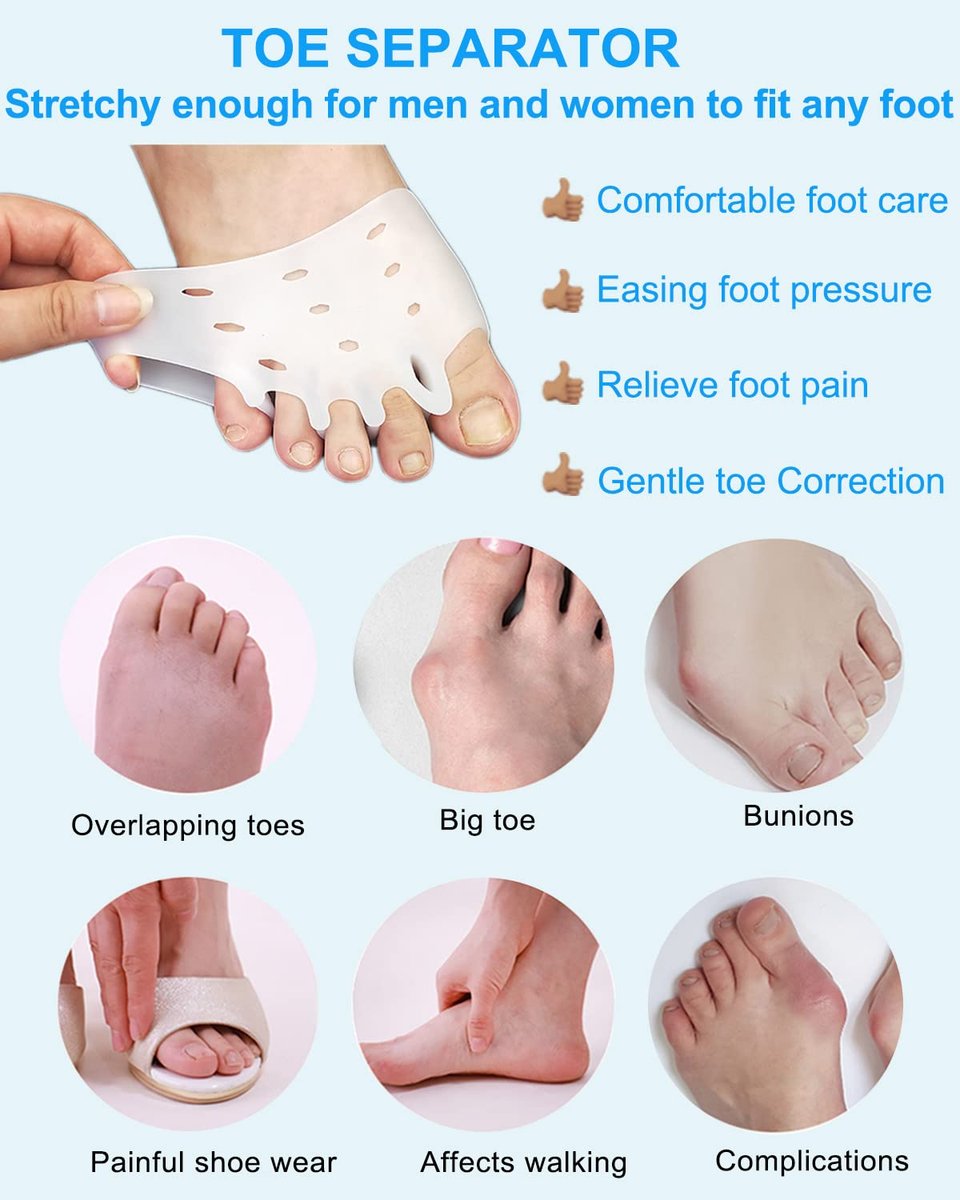 Golbylicc 4 Pairs Metatarsal Gel Pads Toe Spacers Separators for Bunions, Hammertoe Corrector & Forefoot Pads - Women Men Foot Pain Relief - görsel 3