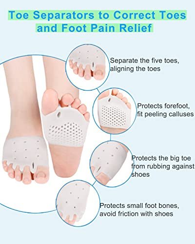 Golbylicc 4 Pairs Metatarsal Gel Pads Toe Spacers Separators for Bunions, Hammertoe Corrector & Forefoot Pads - Women Men Foot Pain Relief