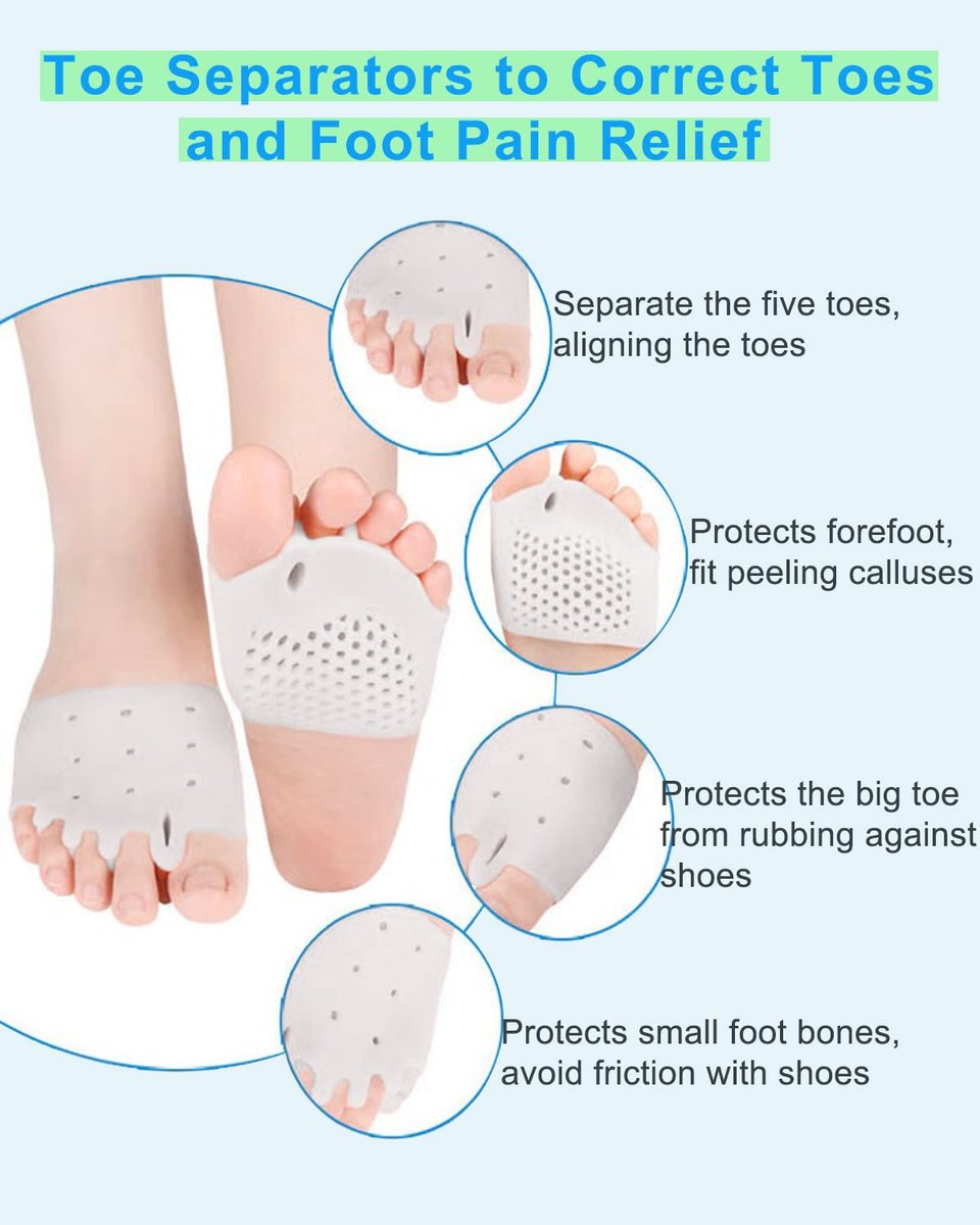 Golbylicc 4 Pairs Metatarsal Gel Pads Toe Spacers Separators for Bunions, Hammertoe Corrector & Forefoot Pads - Women Men Foot Pain Relief - görsel 5