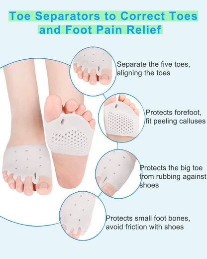 Golbylicc 4 Pairs Metatarsal Gel Pads Toe Spacers Separators for Bunions, Hammertoe Corrector & Forefoot Pads - Women Men Foot Pain Relief