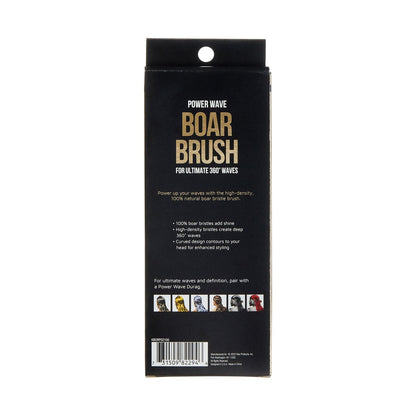 KISS COLORS & CARE 360° Power Wave Palm Brush - Medium Soft, Curved Handle, High-Density Boar Bristles for Deep Waves, Shed-Free Grip