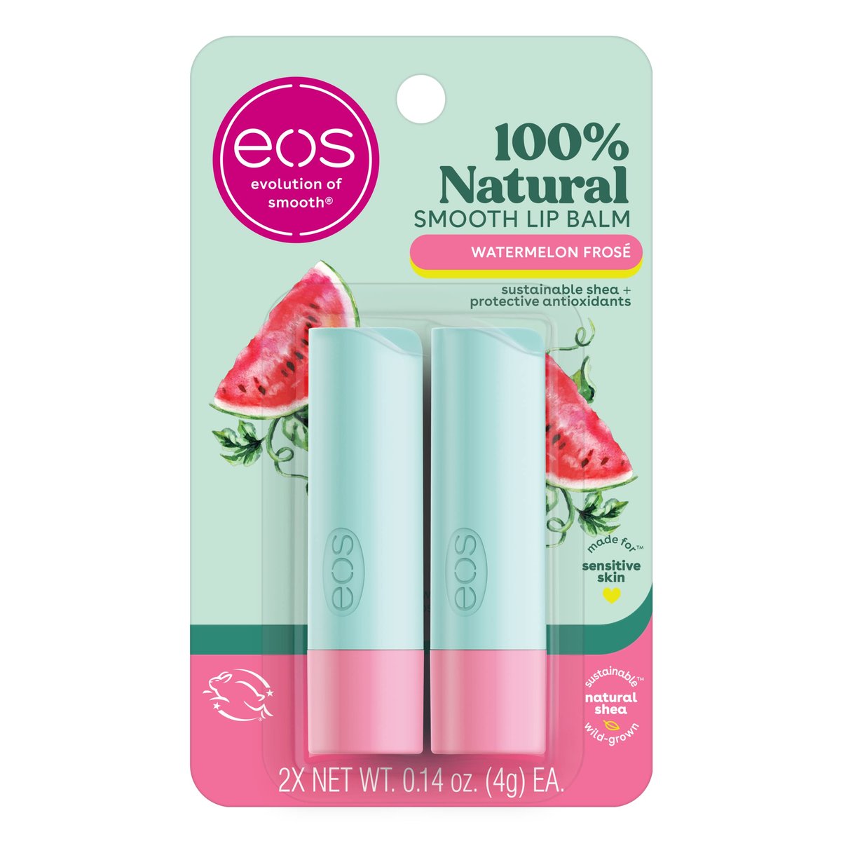 eos 100% Natural Lip Balm, Watermelon Frosé, All-Day Moisture, 0.14 oz, 2-Pack - görsel 1