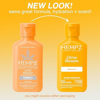 Hempz Body Lotion Citrus Blossom Limited Edition Mini Daily Moisturizing Cream - Travel Size 2.25 oz with Shea Butter, Aloe & Hemp Seed Oil