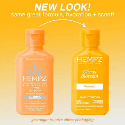 Hempz Body Lotion Citrus Blossom Limited Edition Mini Daily Moisturizing Cream - Travel Size 2.25 oz with Shea Butter, Aloe & Hemp Seed Oil