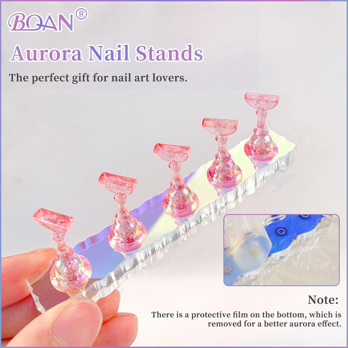 BQAN 2 Set Nail Holder for Painting Nails - Aurora Acrylic Nail Stand for Press on/Fake Nail Tips Training & Display with 96 Pcs Reusable Adhesive Putty - görsel 15