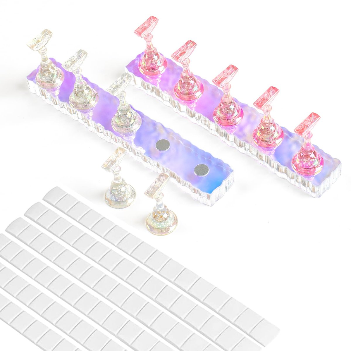 BQAN 2 Set Nail Holder for Painting Nails - Aurora Acrylic Nail Stand for Press on/Fake Nail Tips Training & Display with 96 Pcs Reusable Adhesive Putty - görsel 1