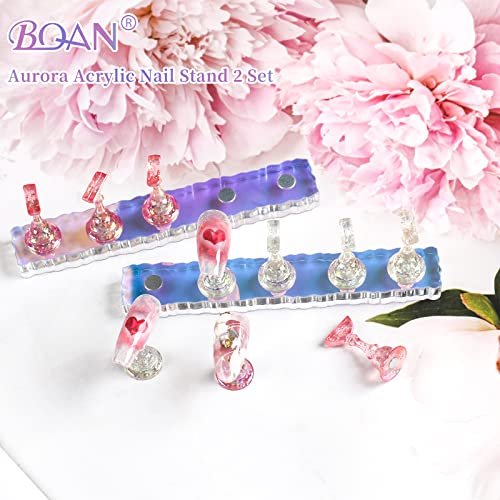 BQAN 2 Set Nail Holder for Painting Nails - Aurora Acrylic Nail Stand for Press on/Fake Nail Tips Training & Display with 96 Pcs Reusable Adhesive Putty - görsel 4