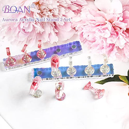 BQAN 2 Set Nail Holder for Painting Nails - Aurora Acrylic Nail Stand for Press on/Fake Nail Tips Training & Display with 96 Pcs Reusable Adhesive Putty