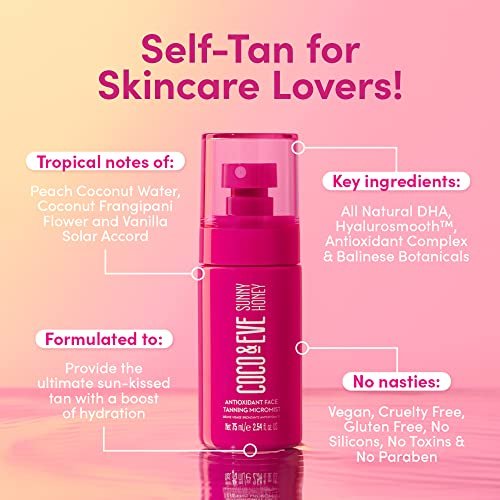 Coco & Eve Face Tanning Micromist – Sunless Facial Self Tanner, Ultra Fine Mist with Hyaluronic Acid & Antioxidants, Fast-Absorbing, Streak-Free Glow, Vegan & Cruelty-Free (2.54 Fl Oz) Avelisse