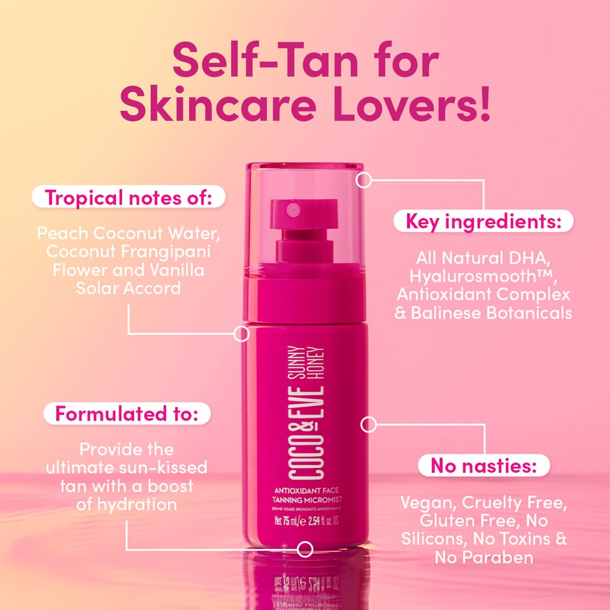 Coco & Eve Face Tanning Micromist – Sunless Facial Self Tanner, Ultra Fine Mist with Hyaluronic Acid & Antioxidants, Fast-Absorbing, Streak-Free Glow, Vegan & Cruelty-Free (2.54 Fl Oz) Avelisse