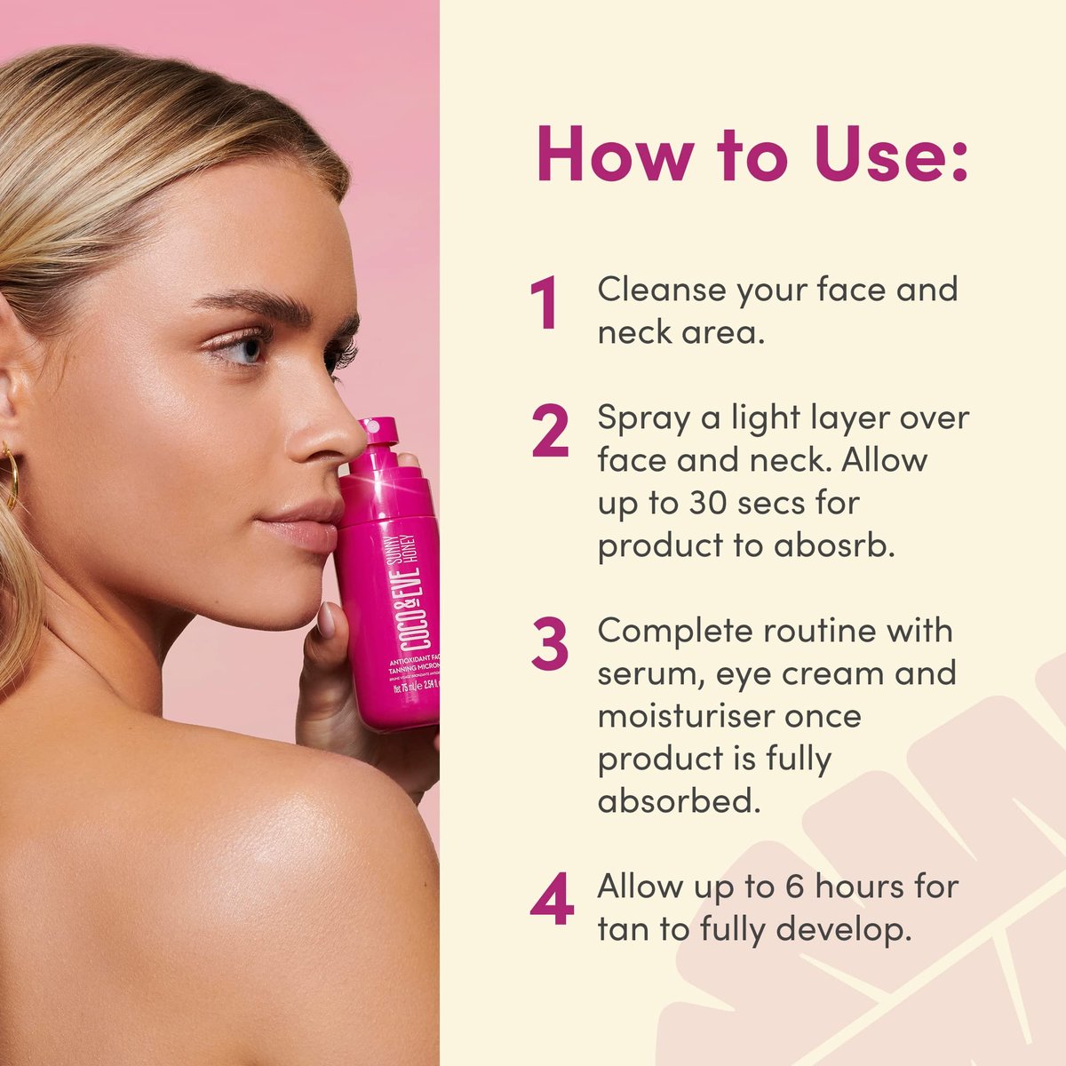 Coco & Eve Face Tanning Micromist – Sunless Facial Self Tanner, Ultra Fine Mist with Hyaluronic Acid & Antioxidants, Fast-Absorbing, Streak-Free Glow, Vegan & Cruelty-Free (2.54 Fl Oz) Avelisse
