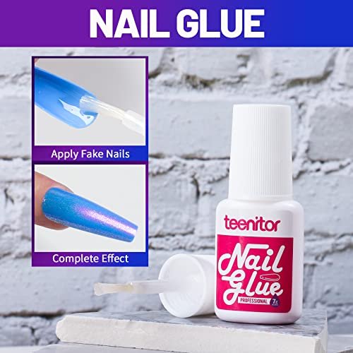 Teenitor 288pcs Long Coffin Ballerina Press On Nails - Chrome Holographic Metallic Mirror False Nails Set Avelisse