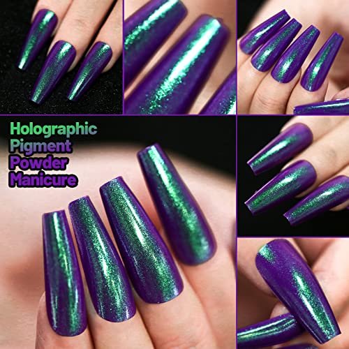Teenitor 288pcs Long Coffin Ballerina Press On Nails - Chrome Holographic Metallic Mirror False Nails Set Avelisse