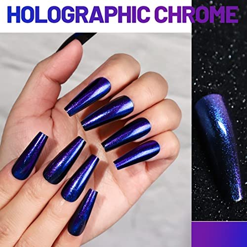 Teenitor 288pcs Long Coffin Ballerina Press On Nails - Chrome Holographic Metallic Mirror False Nails Set Avelisse