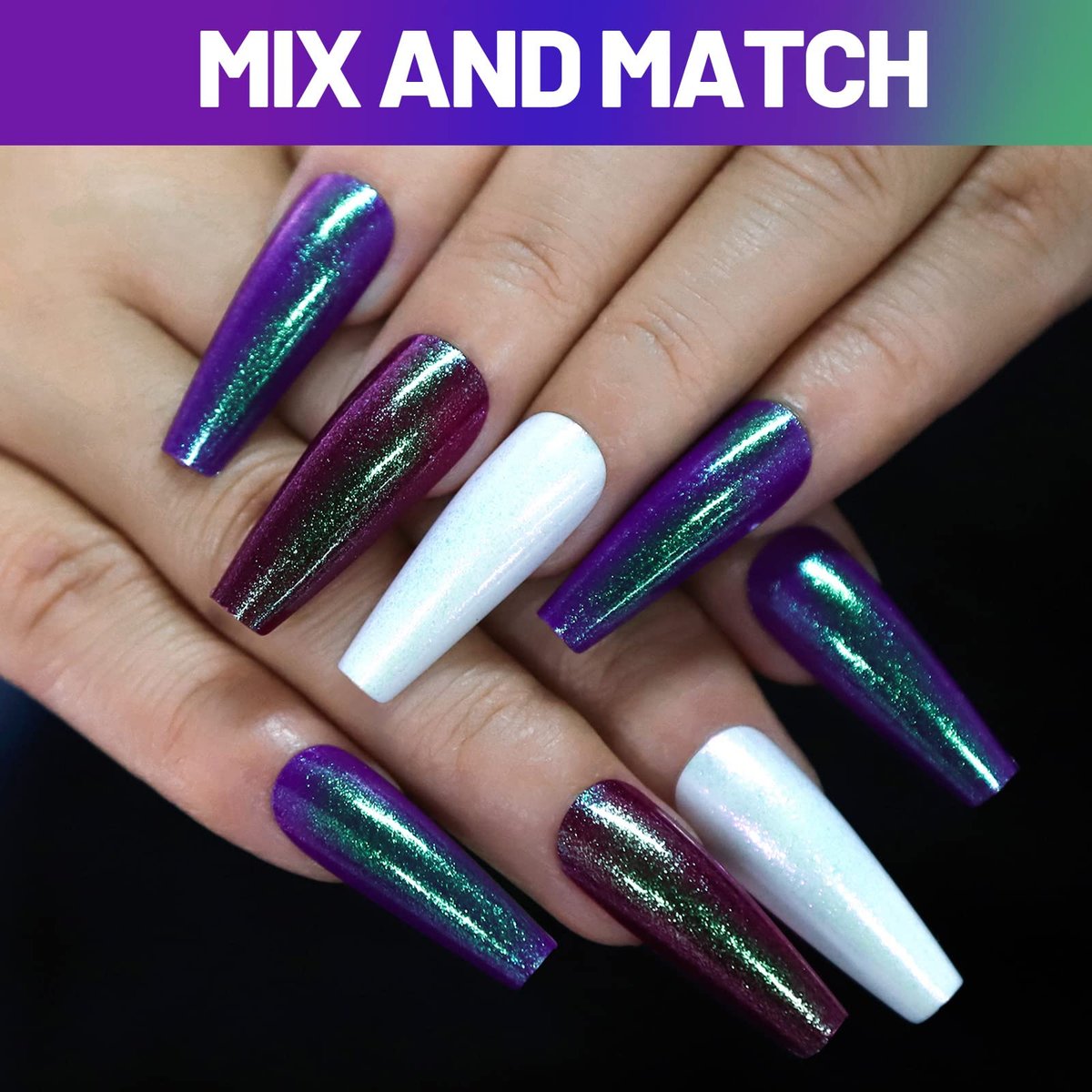 Teenitor 288pcs Long Coffin Ballerina Press On Nails - Chrome Holographic Metallic Mirror False Nails Set Avelisse