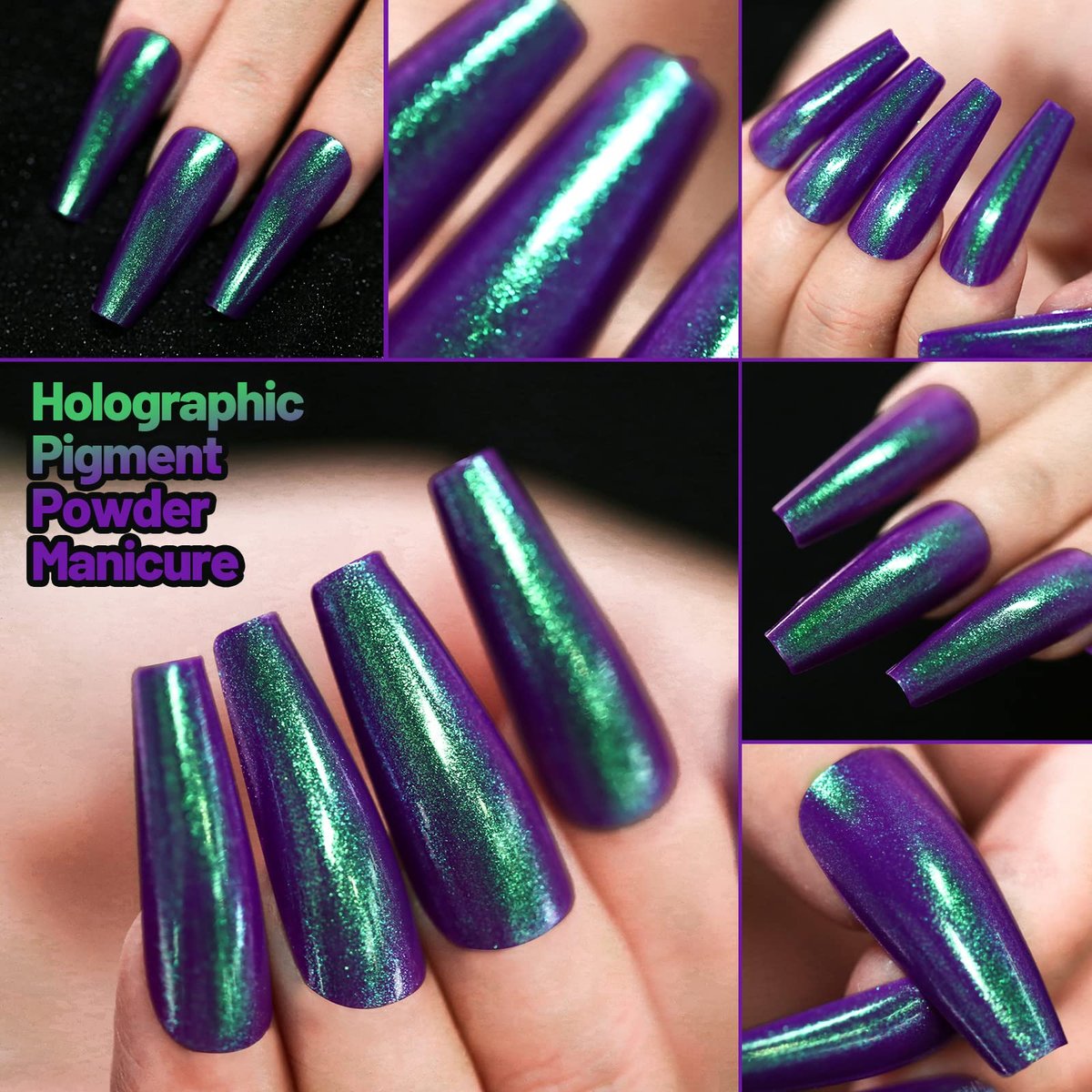 Teenitor 288pcs Long Coffin Ballerina Press On Nails - Chrome Holographic Metallic Mirror False Nails Set Avelisse