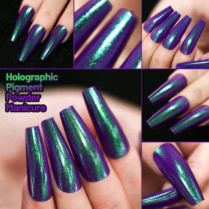 Teenitor 288pcs Long Coffin Ballerina Press On Nails - Chrome Holographic Metallic Mirror False Nails Set Avelisse