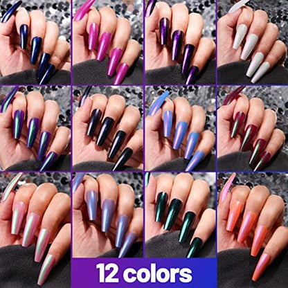 Teenitor 288pcs Long Coffin Ballerina Press On Nails - Chrome Holographic Metallic Mirror False Nails Set Avelisse