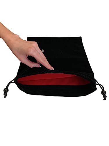 Large Velvet Drawstring Pouch with Red Velvet Lining – Black, 11x13.5 Inch