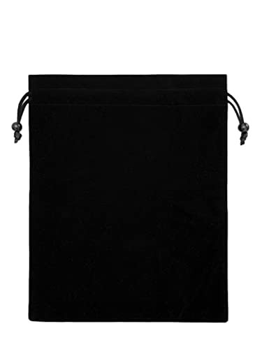 Large Velvet Drawstring Pouch with Red Velvet Lining – Black, 11x13.5 Inch - görsel 4