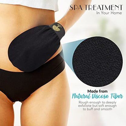 Eco Lux Exfoliating Mitt – Premium Viscose Kessa Mitt for Deep Exfoliation, Dead Skin Removal & Fake Tan Remover, Heavy-Duty Reusable Body Scrub Glove for Bath & Shower