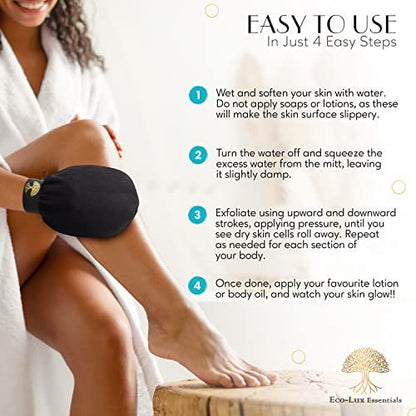 Eco Lux Exfoliating Mitt – Premium Viscose Kessa Mitt for Deep Exfoliation, Dead Skin Removal & Fake Tan Remover, Heavy-Duty Reusable Body Scrub Glove for Bath & Shower