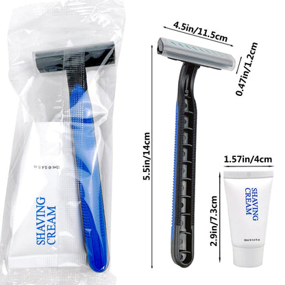 Bulk Disposable Razors with Shaving Cream – 102 Pack Twin Blade Razors Individually Wrapped for Hotel, Airbnb, Shelter, Camping & Travel Avelisse
