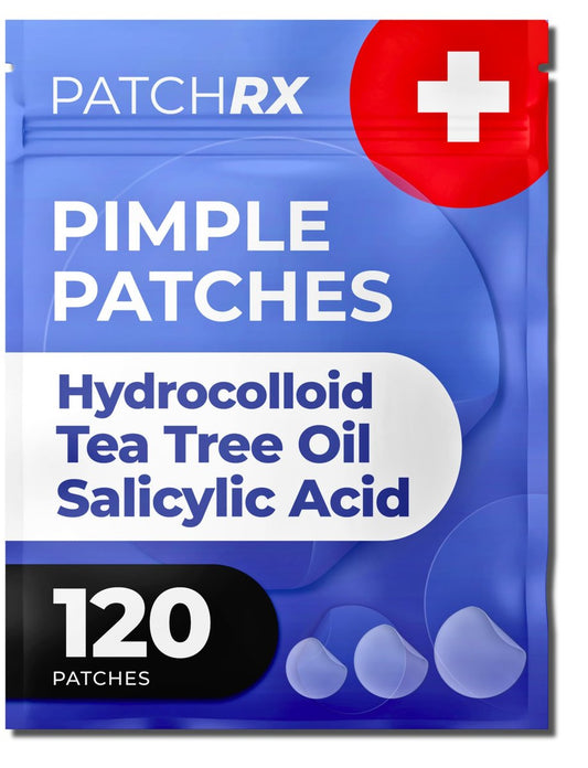 PatchRx Salicylic Pimple Patches (120 Pack) - Acne Patches with Salicylic Acid & Tea Tree Oil, Zit Stickers for Face