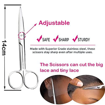 Miaubaa Wig Kit for Lace Front Wigs for Beginners - 7 Piece Lace Melting Set with Elastic Band, Edge Scarf, Wig Caps, Eyebrow Razors, Tweezers, Edge Brush, Grip Headband, Mini Scissors