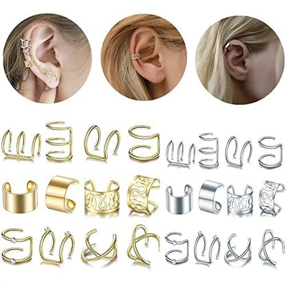 24 Pcs Gold Silver Hair Braids Dreadlock Non-Piercing Ear Clip Beard Beads Cuffs Clip Hair Styling Jewelry Tools for Men Women