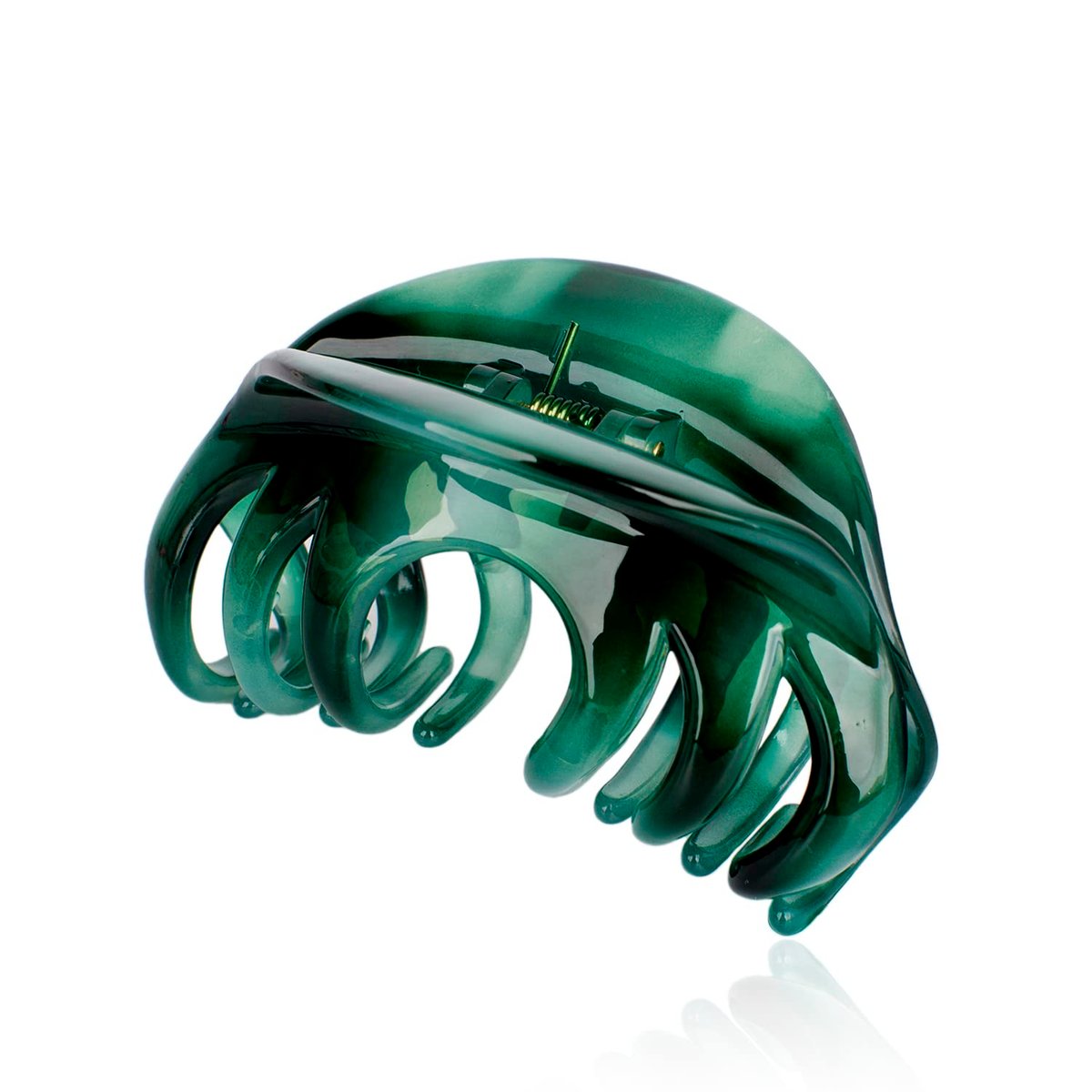 Rosette Large Chic Styling Organic Glass Hair Claw Clip - Green - Metal Hair Clamp for Thick Hair - görsel 1