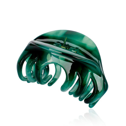 Rosette Large Chic Styling Organic Glass Hair Claw Clip - Green - Metal Hair Clamp for Thick Hair