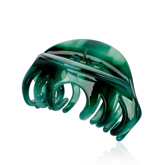 Rosette Large Chic Styling Organic Glass Hair Claw Clip - Green - Metal Hair Clamp for Thick Hair
