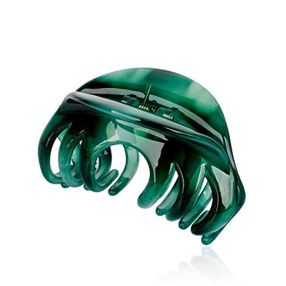 Rosette Large Chic Styling Organic Glass Hair Claw Clip - Green - Metal Hair Clamp for Thick Hair