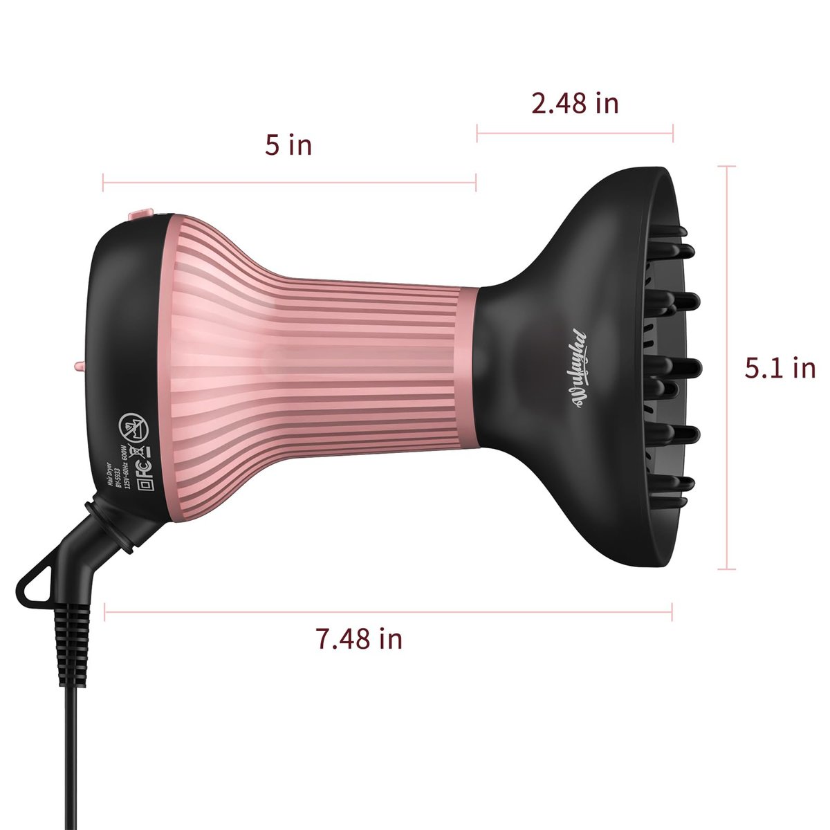 WUFAYHD Diffuser Hair Dryer for Curly Hair – Ceramic Technology, Lightweight, Pink Avelisse