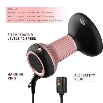 WUFAYHD Diffuser Hair Dryer for Curly Hair – Ceramic Technology, Lightweight, Pink Avelisse