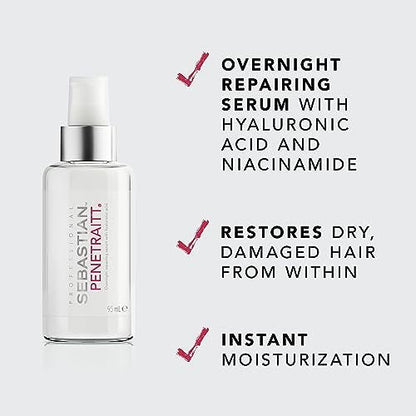 Sebastian Professional Penetraitt Overnight Repair Serum | Leave-In Treatment with Hyaluronic Acid & Niacinamide for Dry, Damaged Hair | 3.2 fl oz Avelisse