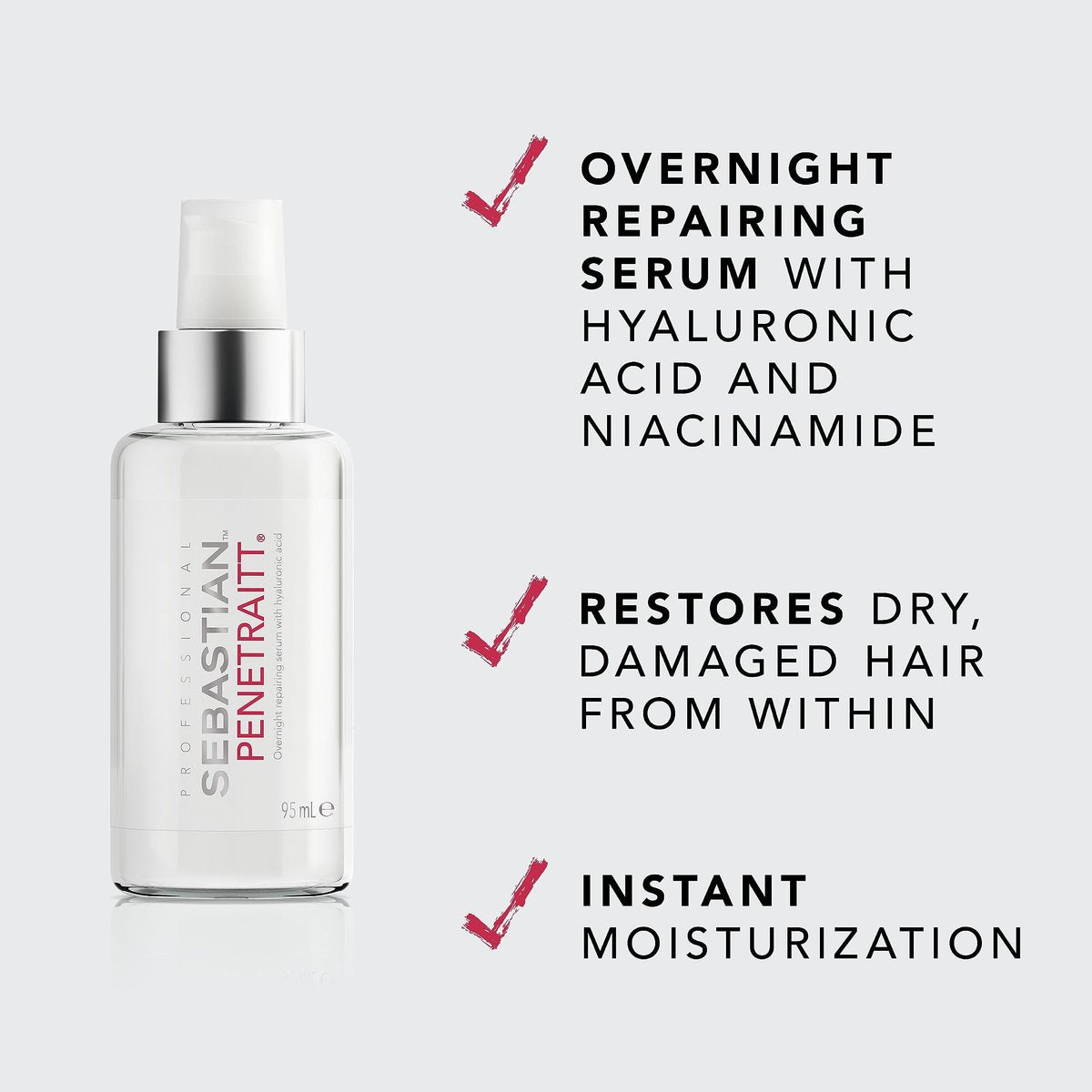 Sebastian Professional Penetraitt Overnight Repair Serum | Leave-In Treatment with Hyaluronic Acid & Niacinamide for Dry, Damaged Hair | 3.2 fl oz Avelisse