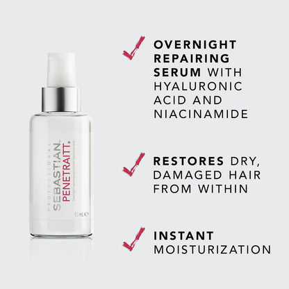 Sebastian Professional Penetraitt Overnight Repair Serum | Leave-In Treatment with Hyaluronic Acid & Niacinamide for Dry, Damaged Hair | 3.2 fl oz Avelisse