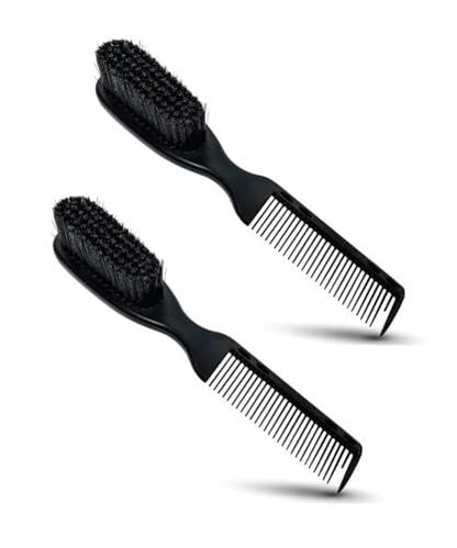 TRU BARBER PRO Fading Brush 2-Pack - Barber Fade Brush & Cleaning Brush for Clippers, Beard Brush & Stylist Comb Hair Styling Tool